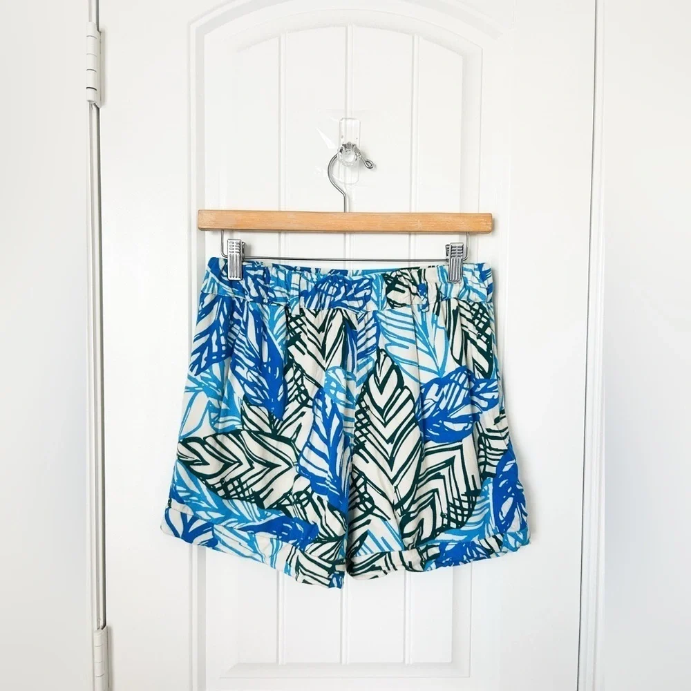 United Colors of Benetton Blue Green Palm Leaf Shorts Size XS